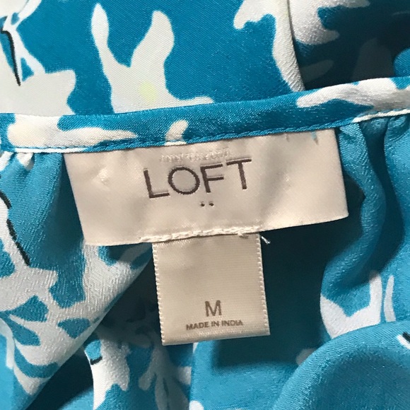 Loft Blue Floral Print Tie V-Neck 3/4 Sleeve Top - Picture 4 of 6